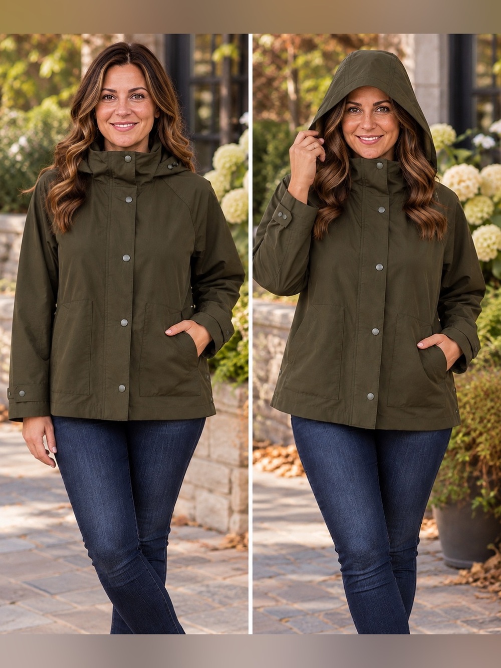 NWT Bernardo Women’s Olive Green Hooded Rain Jacket Size M